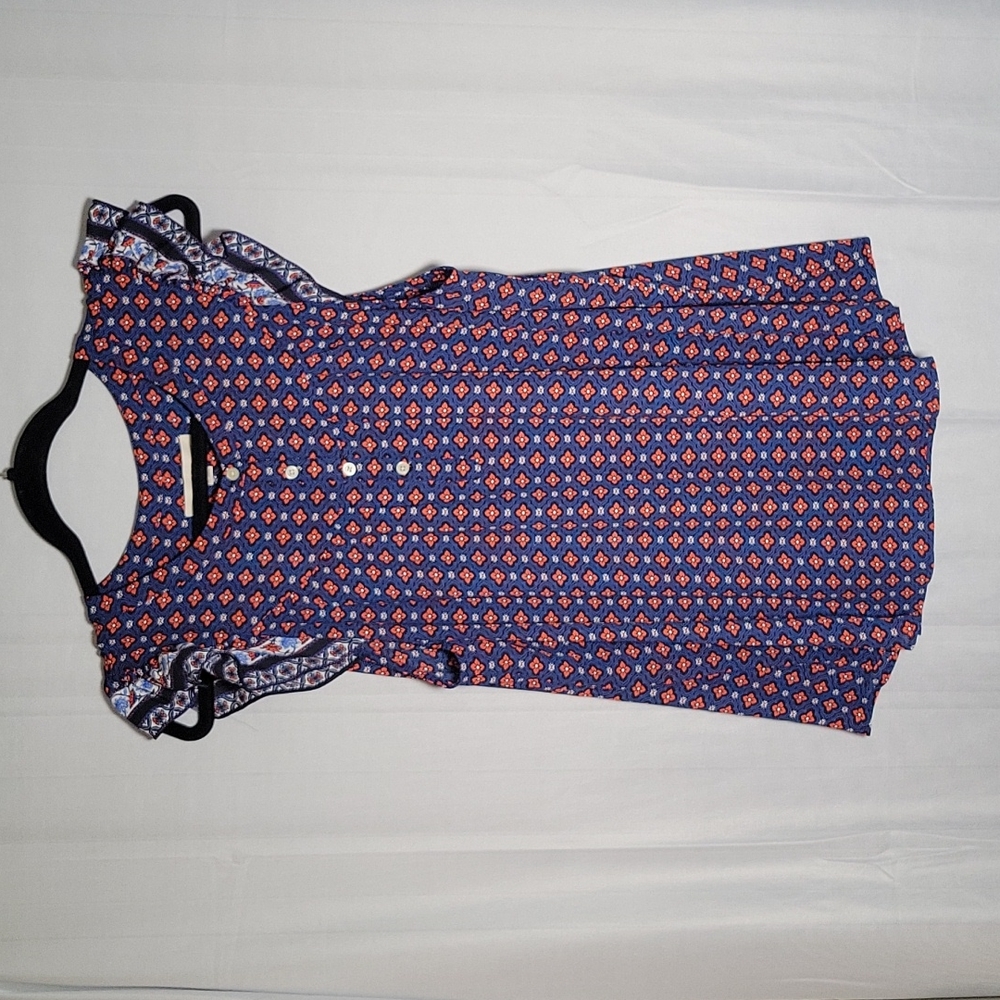 Loft Navy Floral Henley Shell Flutter Sleeves Sz XL